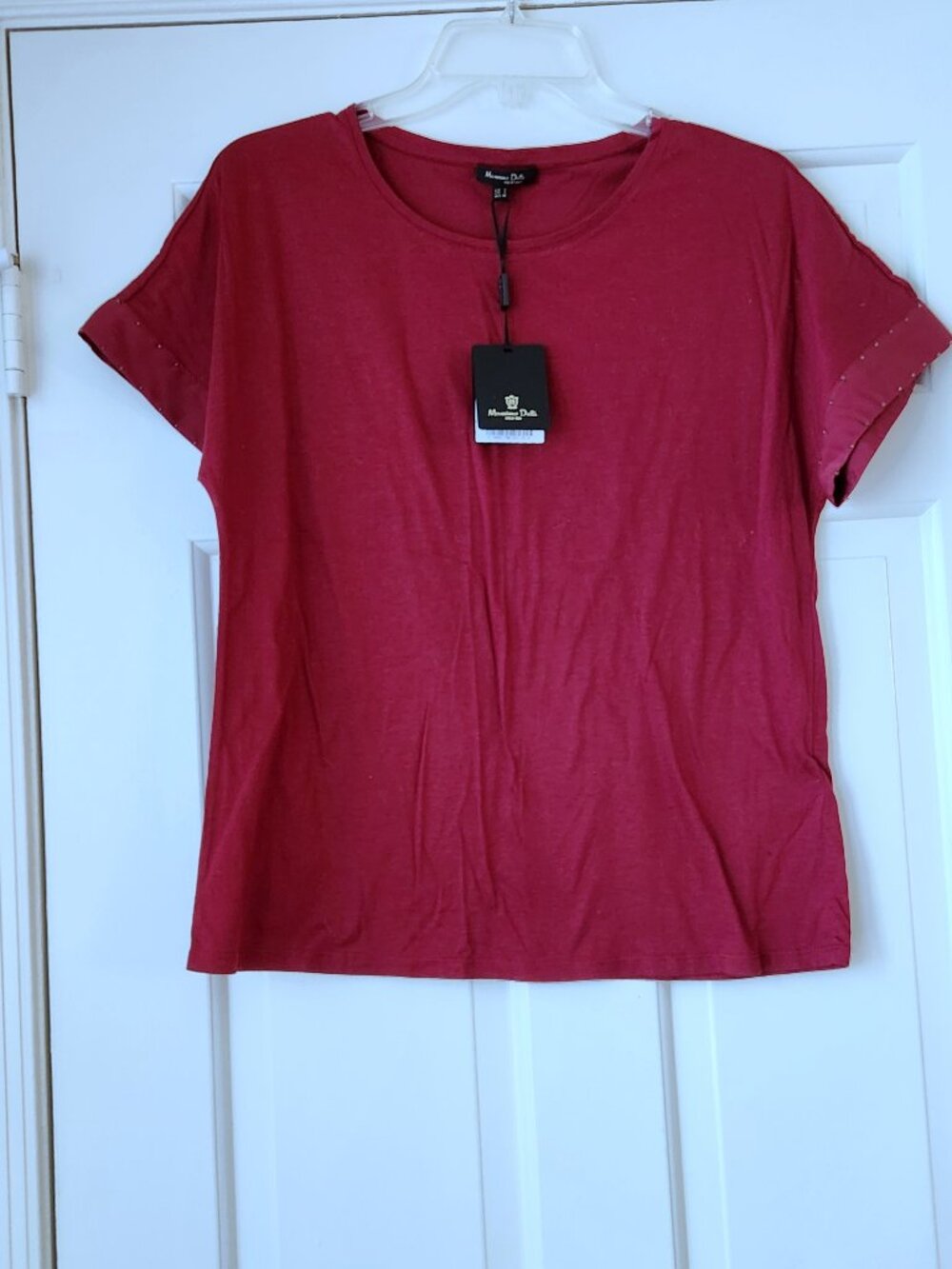 ๐บ Massimo Dutti Cotton Beaded Short Sleeve Top Blouse sz S NEW Burgundy